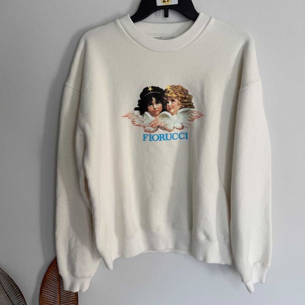 Fiorucci Angels Graphic Sweatshirt Cream White Crewneck Pullover Oversized Small - Picture 5 of 9